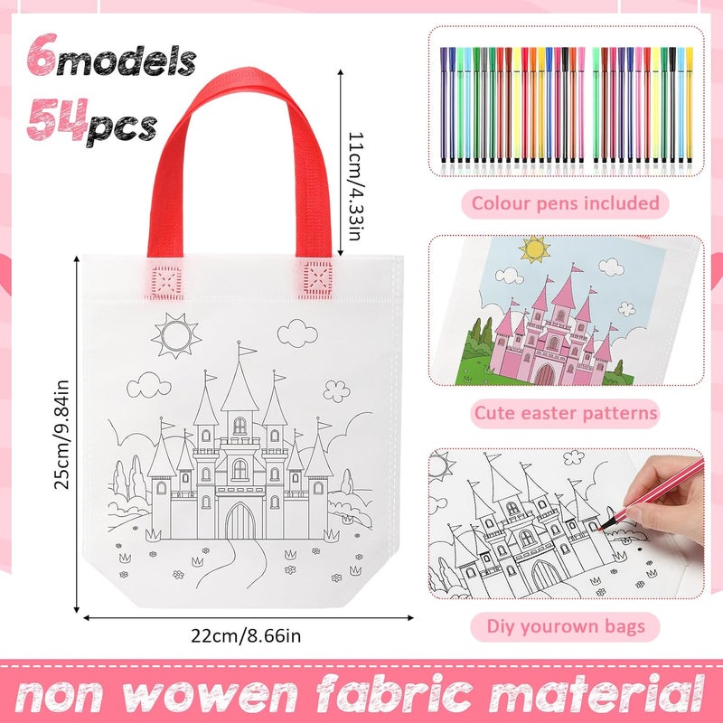 Vincreem 54 Pcs Coloring Goodie Bags with 60 Pcs Colorful Markers Non Woven Color Your Own Reusable Party Favor Bags for Christmas Classroom DIY Crafts Supplies, 6 Styles - Image 2
